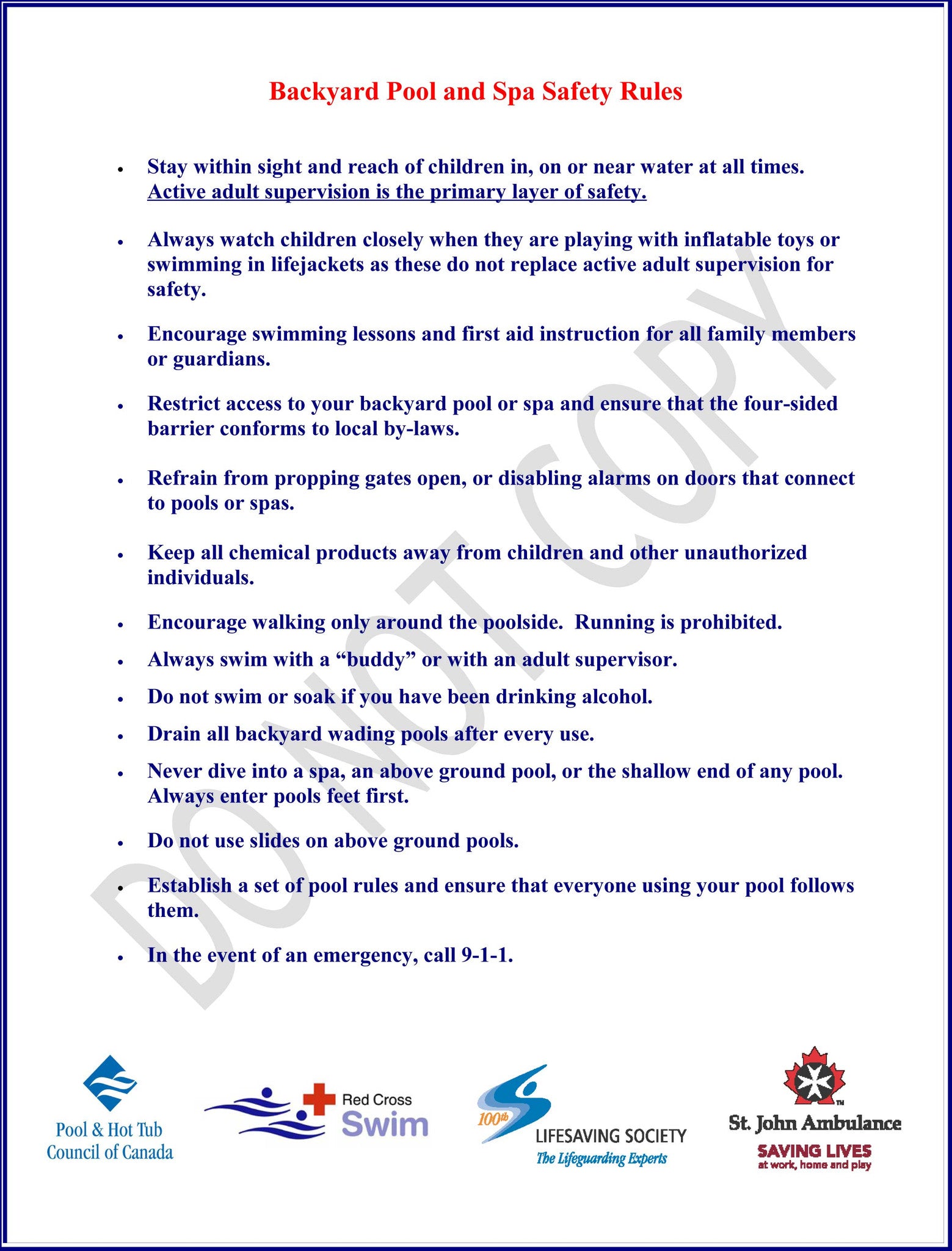 SIGN - Backyard Pool & Spa Safety Rules